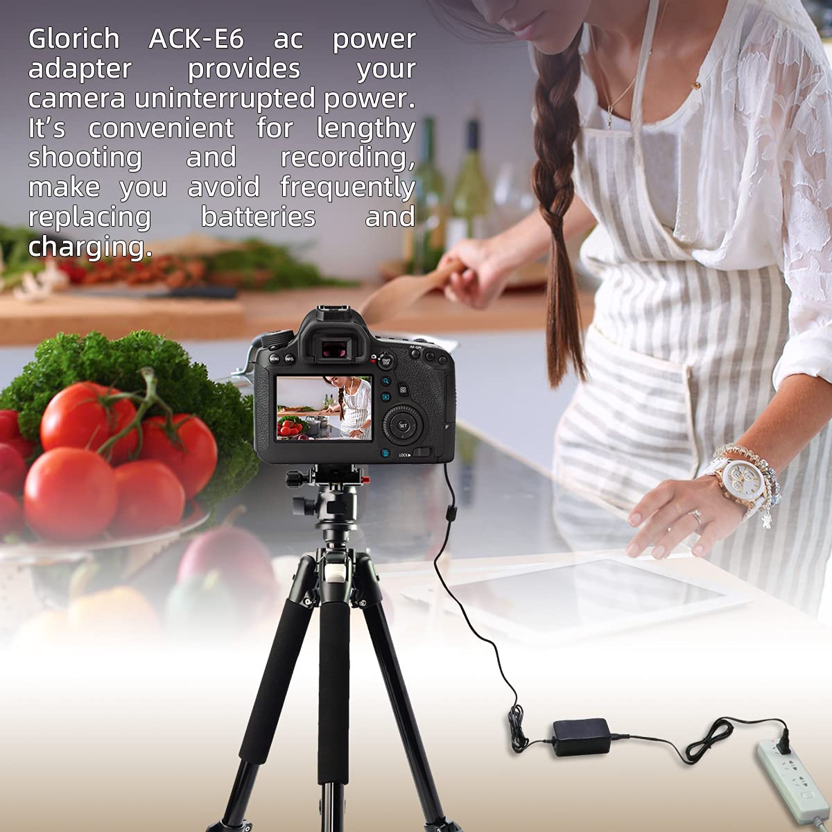 Glorich Dr E6 Dc Coupler Lp E6 Lp E6N Dummy Battery Ack E6 Ac Power Supply Adapter Kit For Cameras Canon Eos R7 R6 R5 R 90D 80D 7D Mark Ii 7D 70D 6D 60D 5D Mark Iv 5Ds, With Fully Decoded Smart Chip